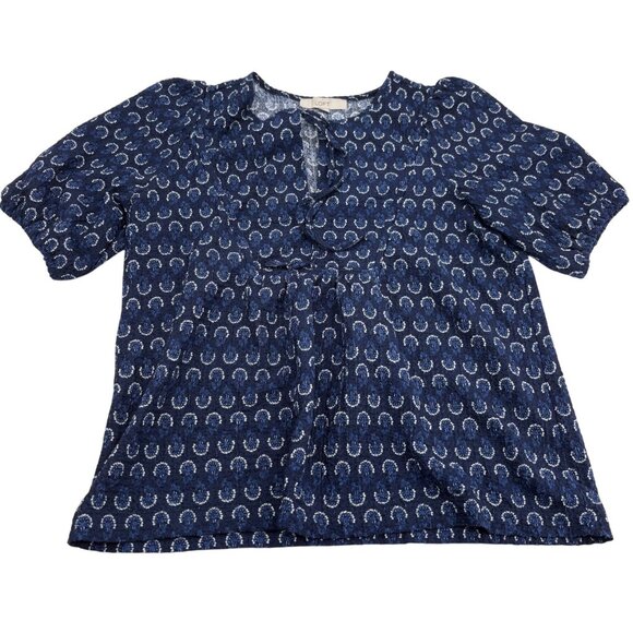 Loft Womens Navy Blue Short Sleeve Top Medium - Picture 1 of 6